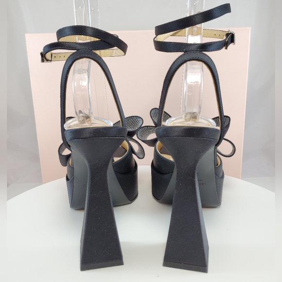 NWT$1,010 MACH & MACH Le Cadeau Black Silk & Crystal Bow Platform Sandal Sz 39.5 - Picture 12 of 17